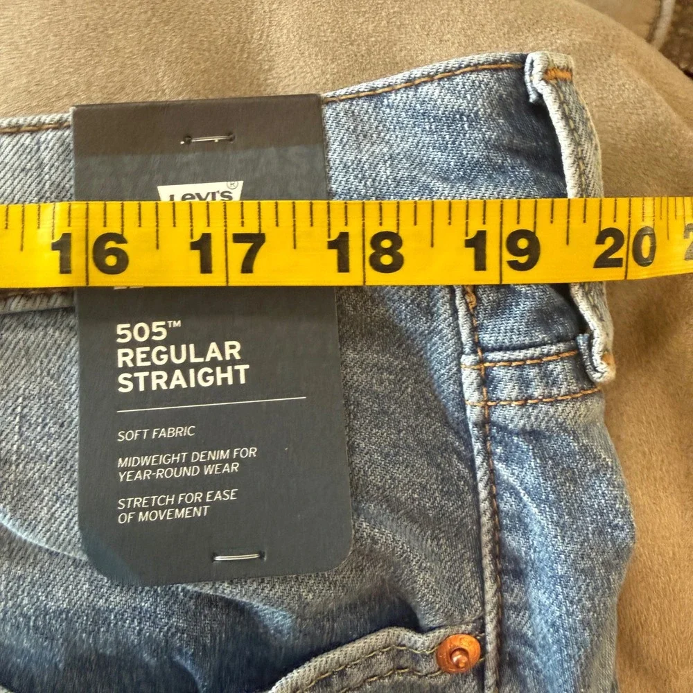 Levis 505 Regular Straight Mens Jeans‎ 38x30 Light Wash Stretch Denim new tags